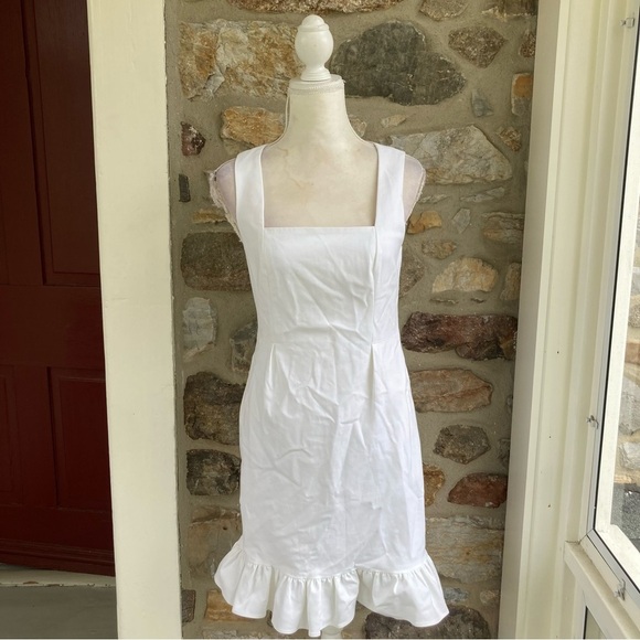 Lilly Pulitzer Square Neck Ruffle Hem Mini Dress White Womens 4 - Picture 2 of 16